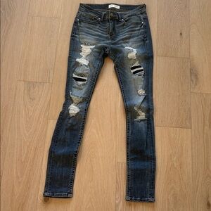 BKE Dark Blue Distressed Skinny Jeans